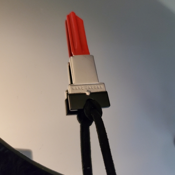 Marc Jacobs NWT Black Leather & Red, Silver Lipstick Key Charm Pendant Necklace - Picture 2 of 5